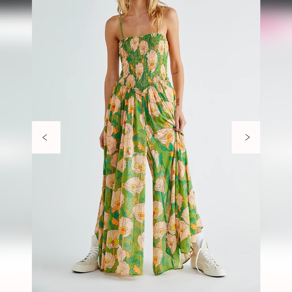 Free People Floral Green Jumpsuit